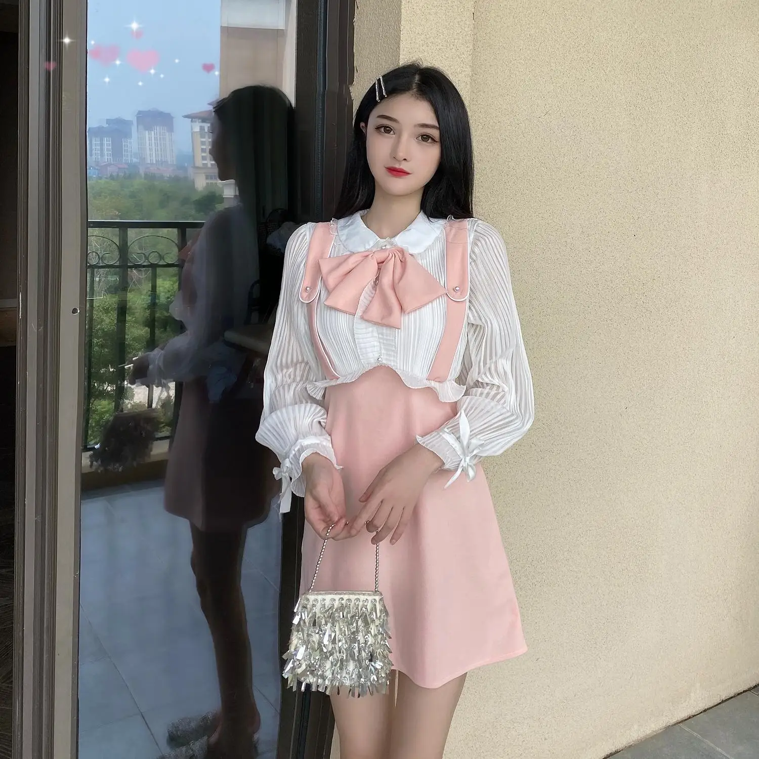 

Very sweet bowknot lantern sleeve fashion long-sleeved minus age the a-line skirt ins of dress
