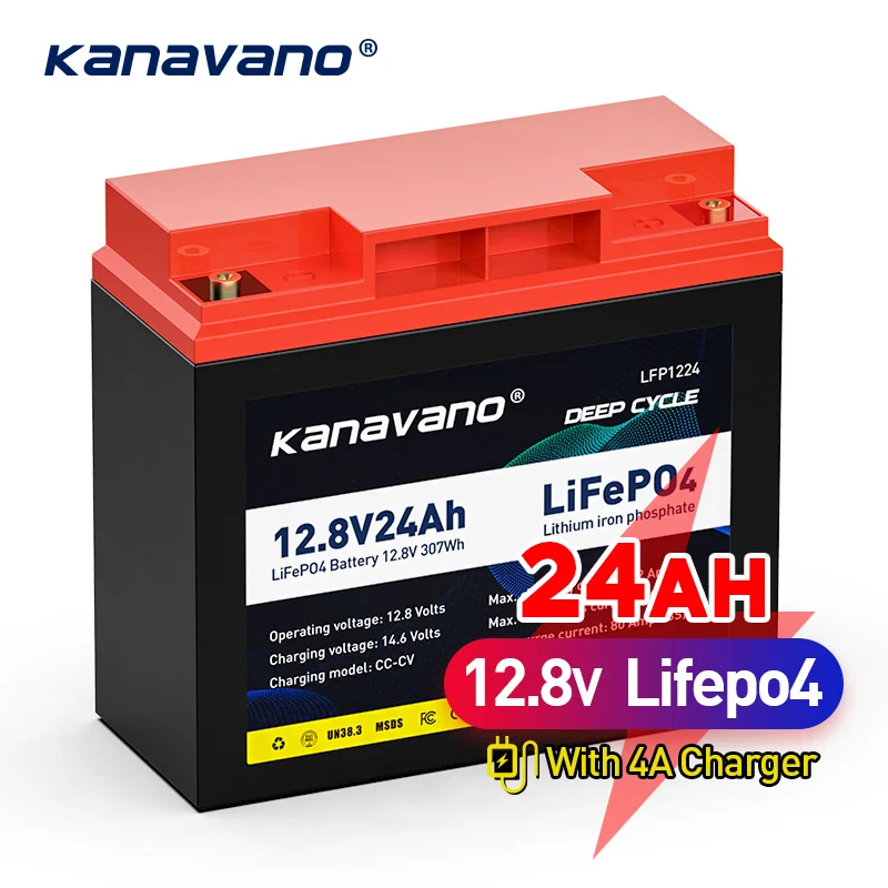 

12v 24Ah rechargeable Lifepo4 Battery Pack For Solar Energy Storage Systems Deep Cycle Battery+4A EU/US Charger