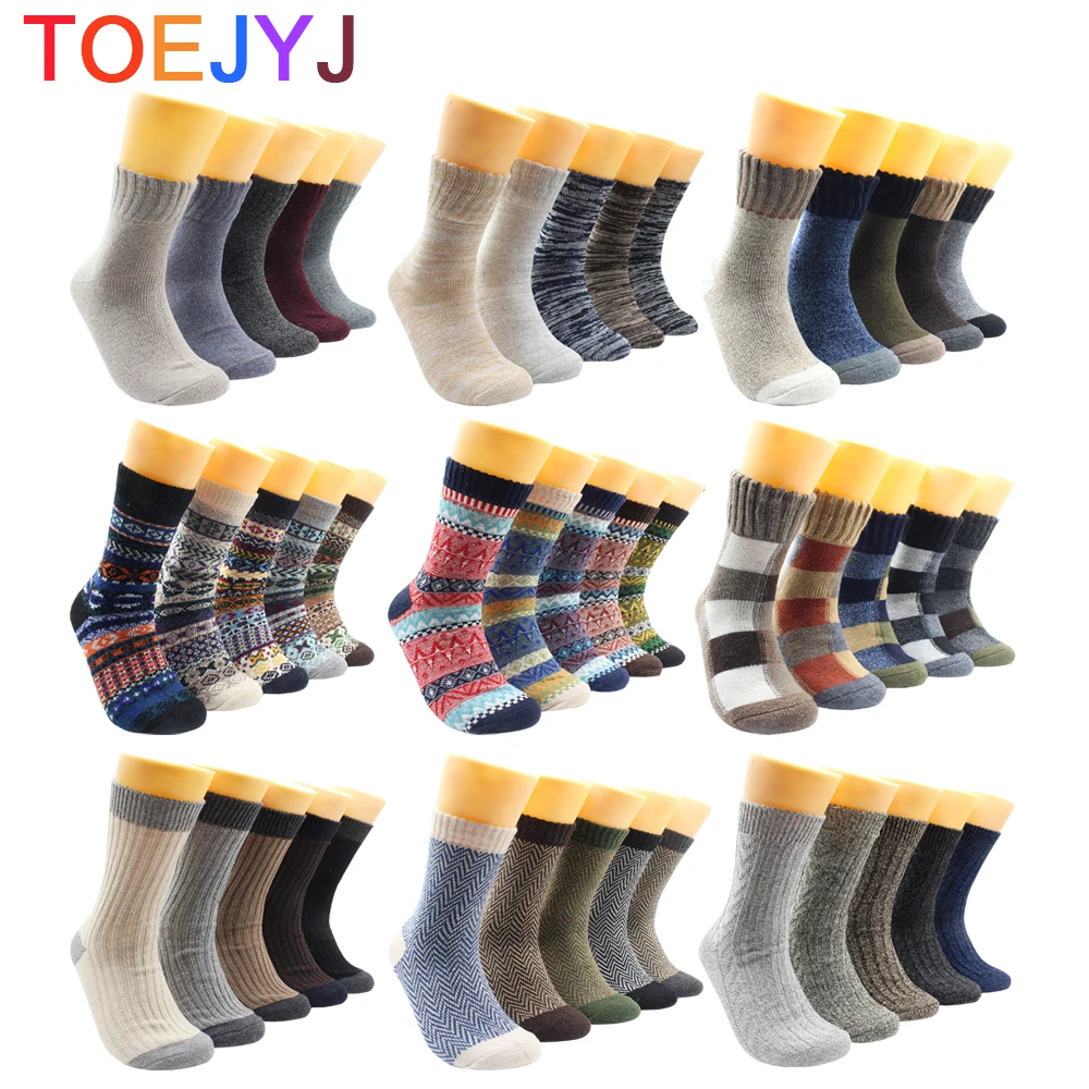 

5 Pairs Autumn Winter Women&men with Thick Wool Socks Warmer Thermal Thickening Type Cashmere Pure Color Pack Socks for Men