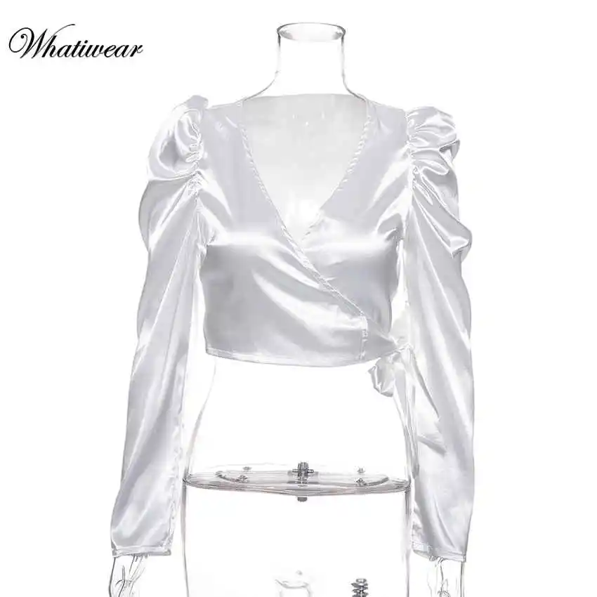 Whatiwear, Осенний женский укороченный топ, рубашка, сексуальный глубокий v-образный вырез, женские топы с бюстгальтером без косточек, жилет, камзол для женщин, завязывается, Camis Blsusas - Цвет: White