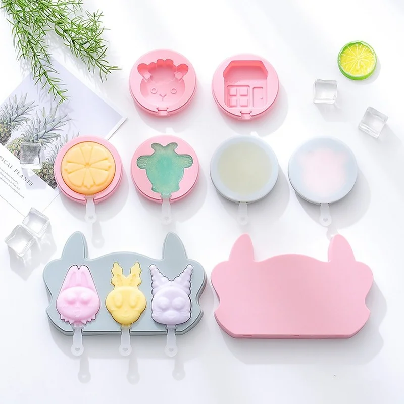 

2021 the latest model ice cream mold silicone cartoon ice cream popsicle mold homemade DIY baking popsicle mold with lid