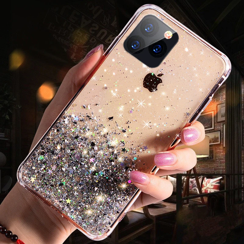 White 1 LOVECOM постепенная блестящая Звезда чехол для телефона для iPhone 11 Pro Max XR XS Max 6 6S 7 8 Plus X Мягкая эпоксидная Милая прозрачная задняя крышка подарки - Цвет: White 1