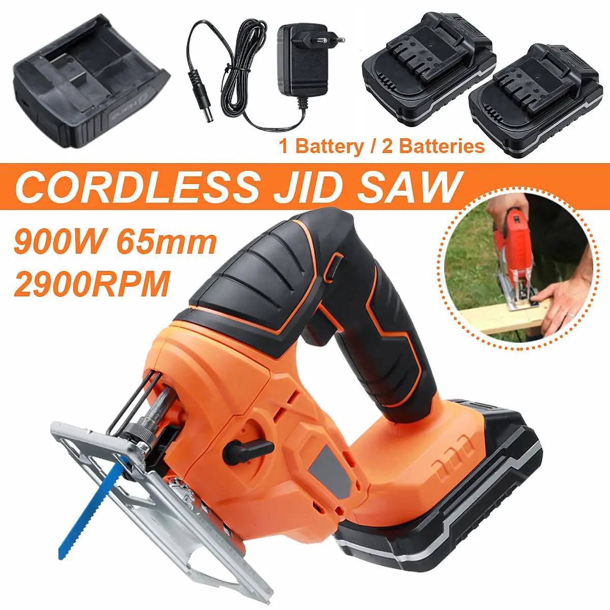 

21V 65mm 2900RPM Cordless Jigsaw Electric Jig Saw Rechargeable Speed Adjust Woodworking Power Tool with Batteries