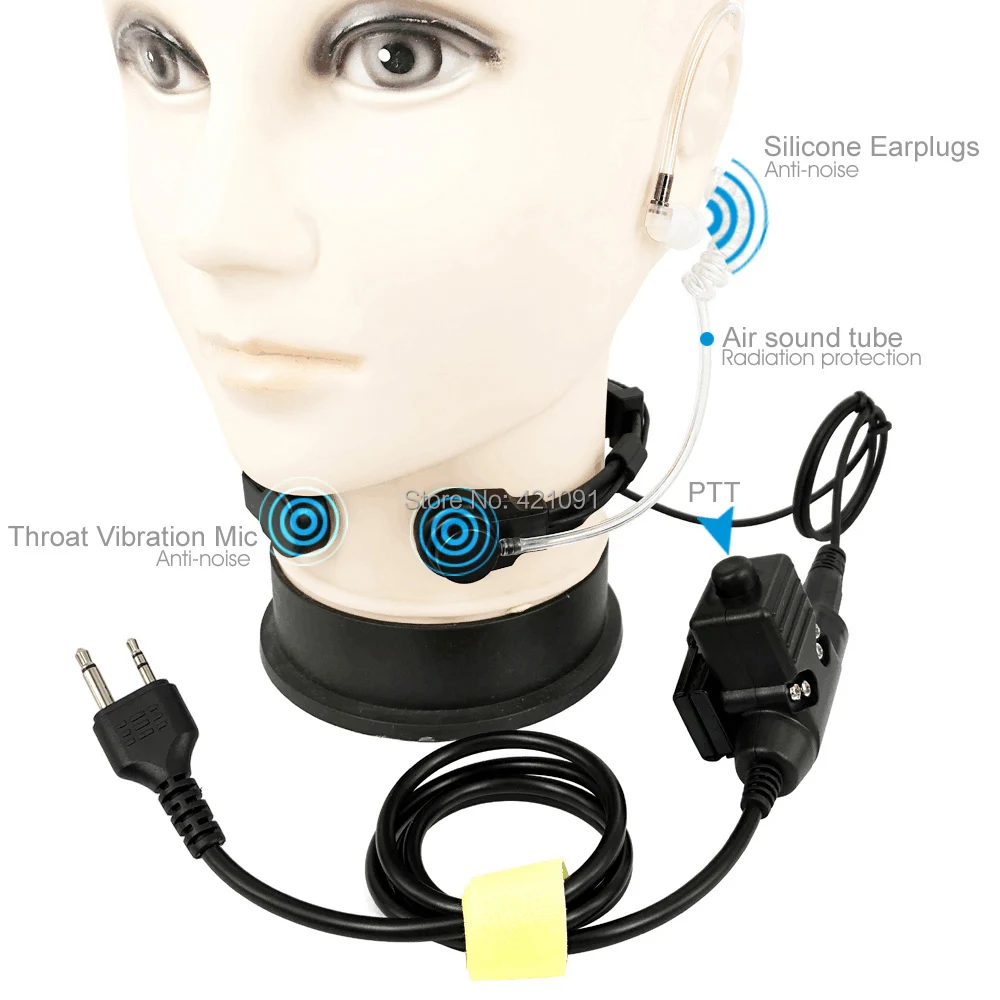 Walkie Talkie Microphone Heavy Duty U94 PTT Neck Throat Mic Earpiece Radio Tactical Headset for MIDLAND GXT550/650/G6/G7/G8/G9