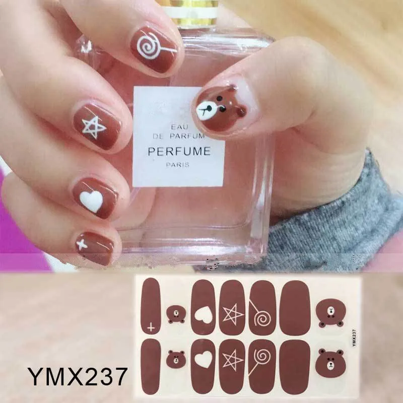 YMX237 1 лист цветной мультфильм милый медведь наклейки для ногтей клей полное покрытие наклейки для ногтей s 3D Водонепроницаемый Маникюр Pegatinas инструменты - Цвет: YMX237