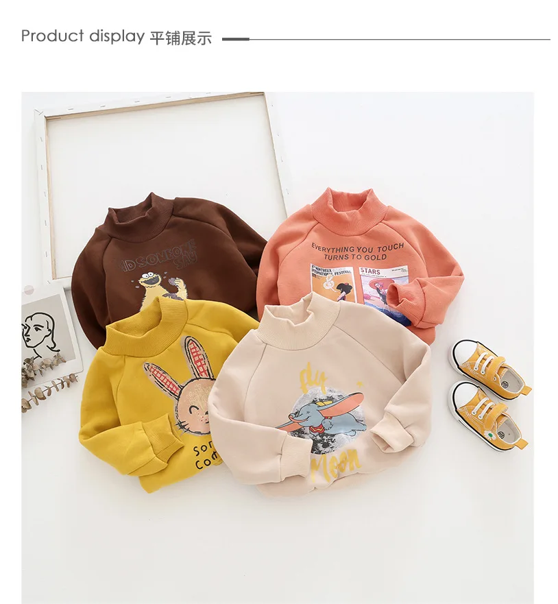 

Hot Sale 2020 Winter New Baby Doll Bear Children Plus Velvet Sweatshirt Boys and Girls O-neck Pullover Cotton Top Baby Clothes