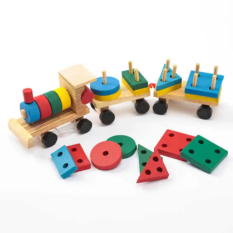 

Children toys wooden development train vehicle geometric color congenitive to blocks stacking child educational toy