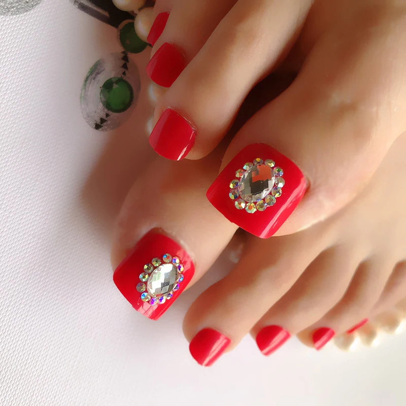 

17Sets Full Cover Rhinestone Decoration short toenails false nails Mixed 17Colors handmade Flat toes fake nailsToes Nail Art