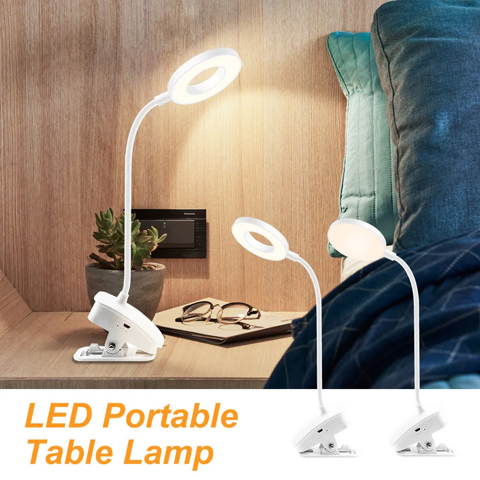 

DC 5V LED Reading Book Night Light Desk lamp USB 18650 Rechargeable battery dimming Table Lamp Clip holder Bedroom Desk lamp C1