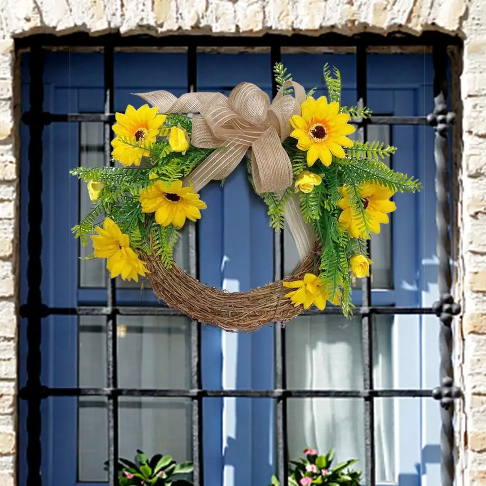 

Большой искусственный венок из ротанга на лето и осень, дверь на День Благодарения, подвесной домашний венок, украшение для Хэллоуина