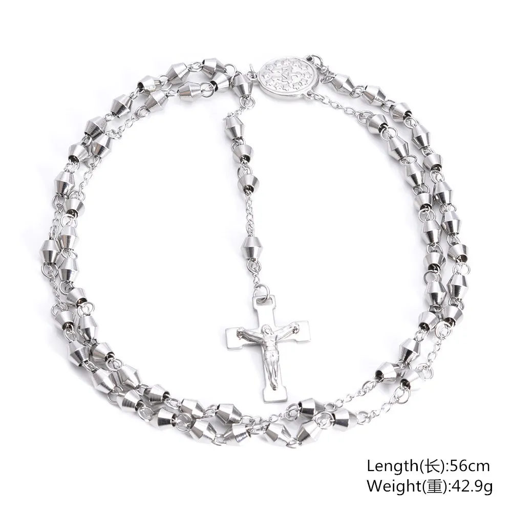 6mm Stainless Steel Bead Chain Rosary for men Jesus Cross Pendant Long Necklace High quality chain rosaries wholesale | Украшения и