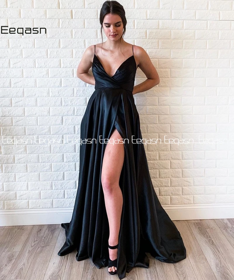 

Vestidos De Gala Satin Prom Dresses 2020 Side Slit Prom Gown Formal Dress Vestido Formatura Dress Robe De Soiree