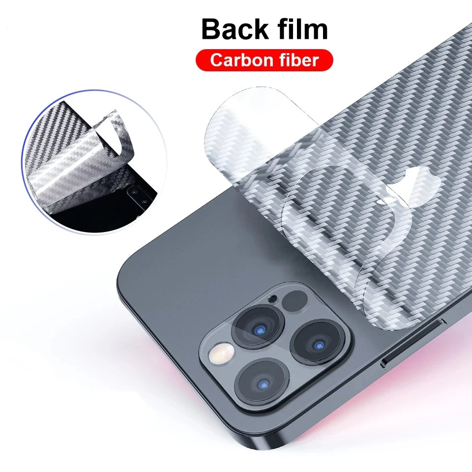 1Pcs Carbon Fiber Matte Back Film For iphone 13 12 Mini 11 Pro XR X XS Max 7 8 Plus Transparent Scratch Resistant Phone Sticker