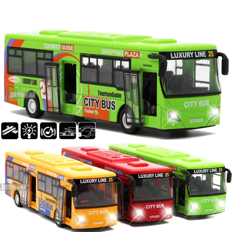 

1:32 Модели автомобилей из сплава, высокий симулятор городского автобуса, металлические Литые игрушечные автомобили, тянущиеся назад, мигающ...