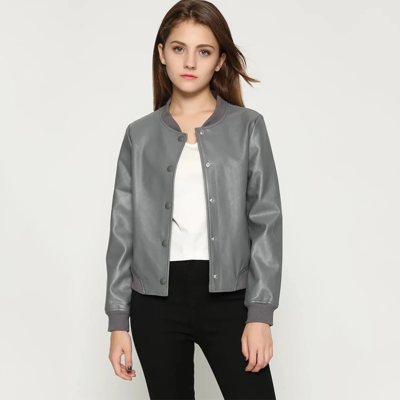 Женская короткая куртка бомбер TMODA291 из искусственной кожи повседневная серая