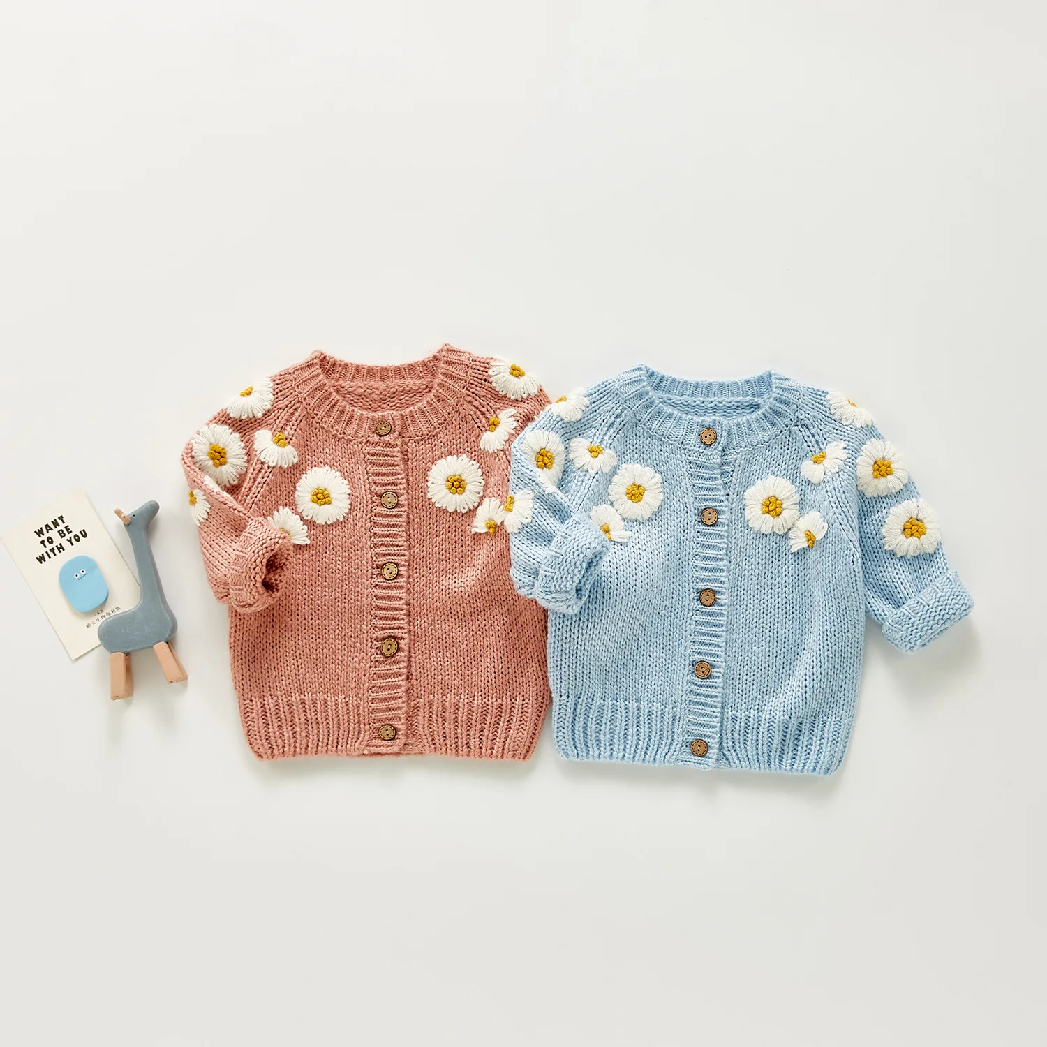 

2021 Autumn New Baby Knitted Sweater Embroidered Flower Cardigan For Girls Knitted Coat Jacket Children Knitwear Clothes