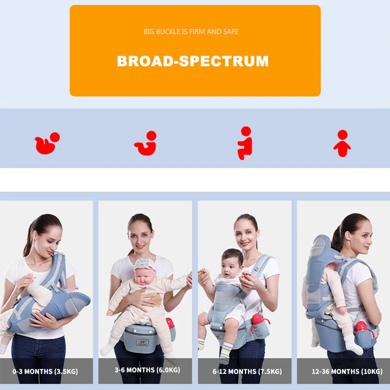 

0-48M Ergonomic Baby Carrier Infant Baby Hipseat Carrier Front Facing Ergonomic Kangaroo Baby Wrap Sling for Baby Travel