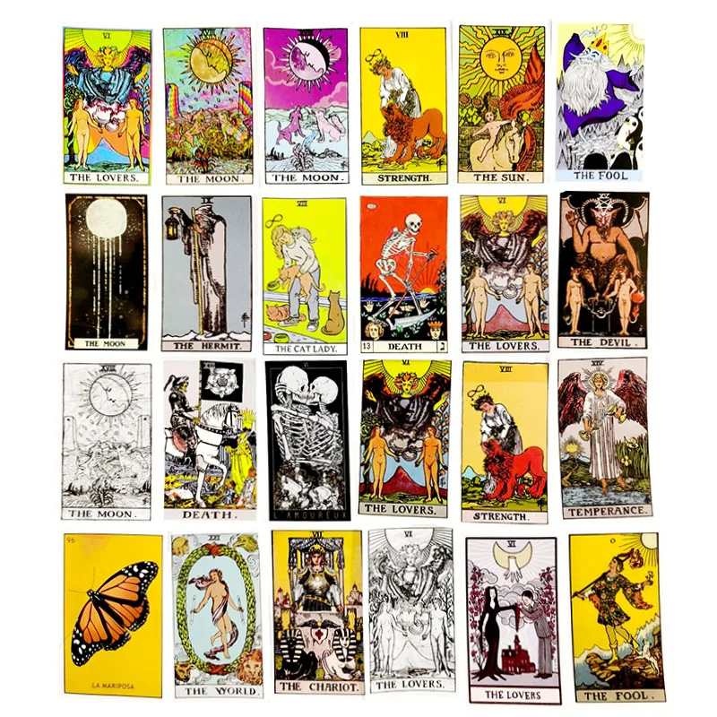 Juego de pegatinas de dibujos animados para monopat&iacute;n, set de 10/60 unids/set de tarjetas de Tarot de adivinaci&oacute;n para monopat&iacute;n, juguete DIY, nevera, port&aacute;til, &aacute;lbum de recortes para guitarra-1