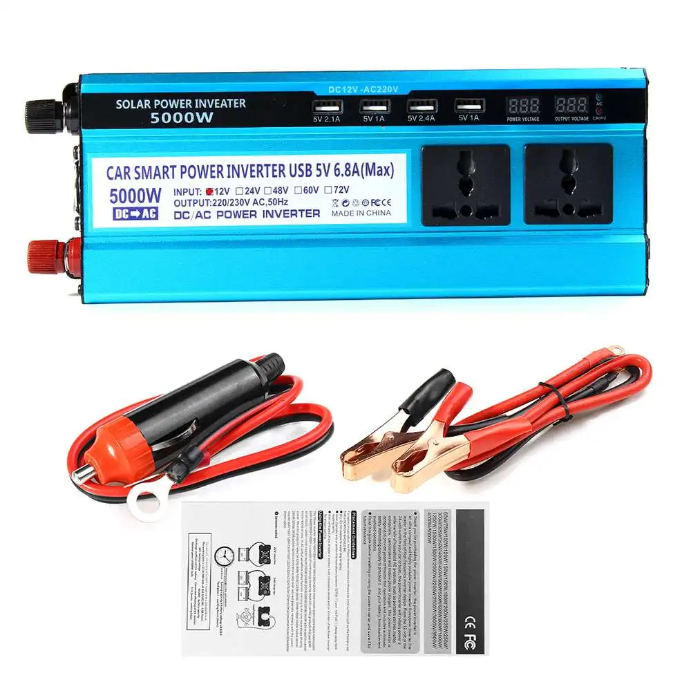 5000w solor power inverter car power inverter 4 usb inverter charger 220v voltage transformer adapter charging converter free global shipping