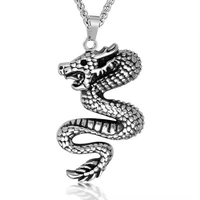 retro dragon shaped pendant silver color titanium steel pendant chinese style mascot lucky gift mens domineering jewelry