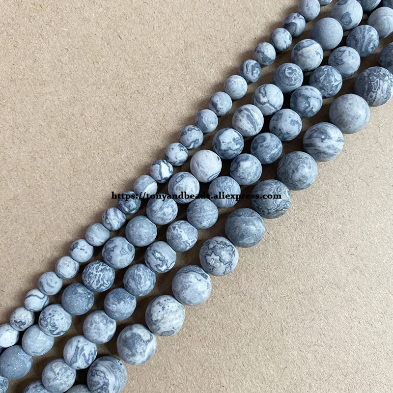 

Natural Stone Matte Map Jasper Round Loose Beads 15" Strand 4 6 8 10 12MM Pick Size For Jewelry Making DIY