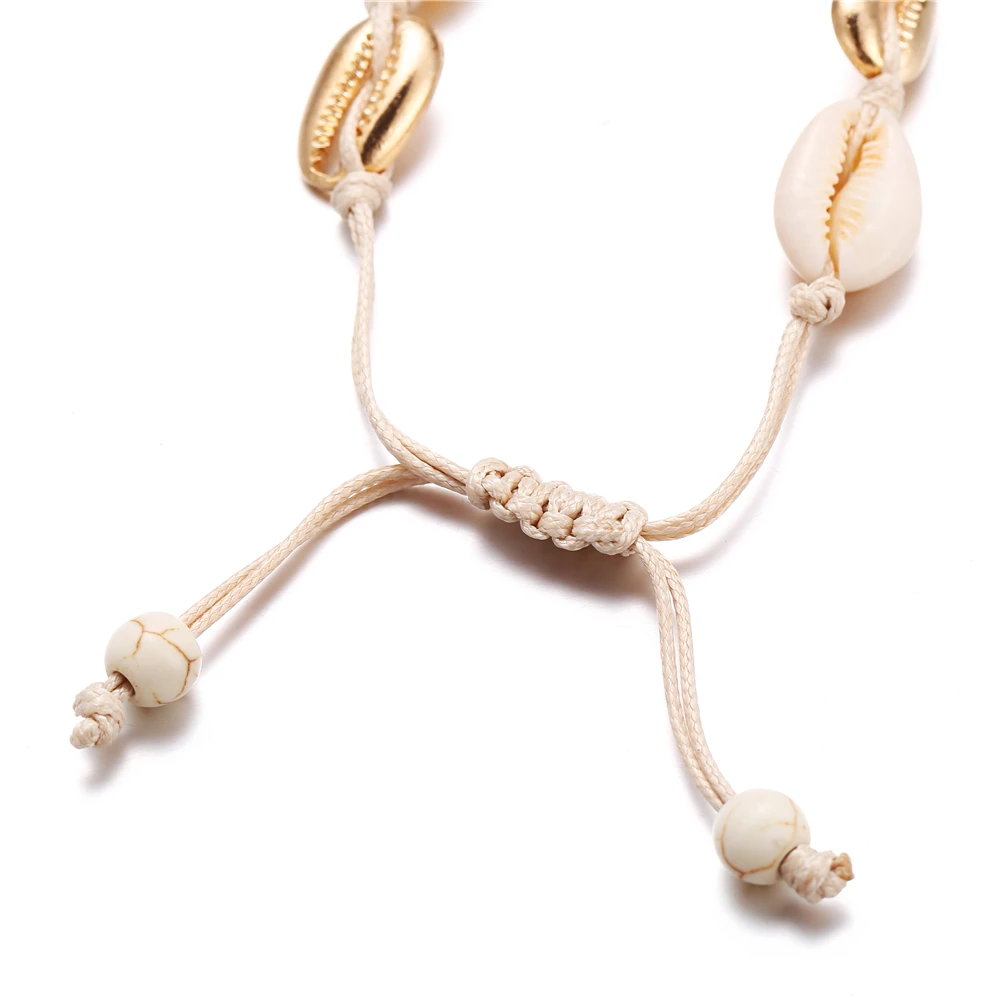 В винтажном стиле Цвет золотистый белый раковины пляжные браслеты на ногу для