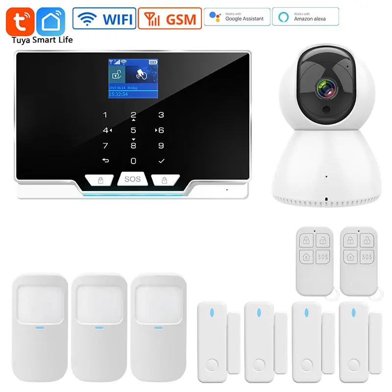 

Home Security Smart Alarm System Tuya Wriless 2.4 Inch Color Screen Live Alert APP Reminder Message Door Sensor Alarm System Kit