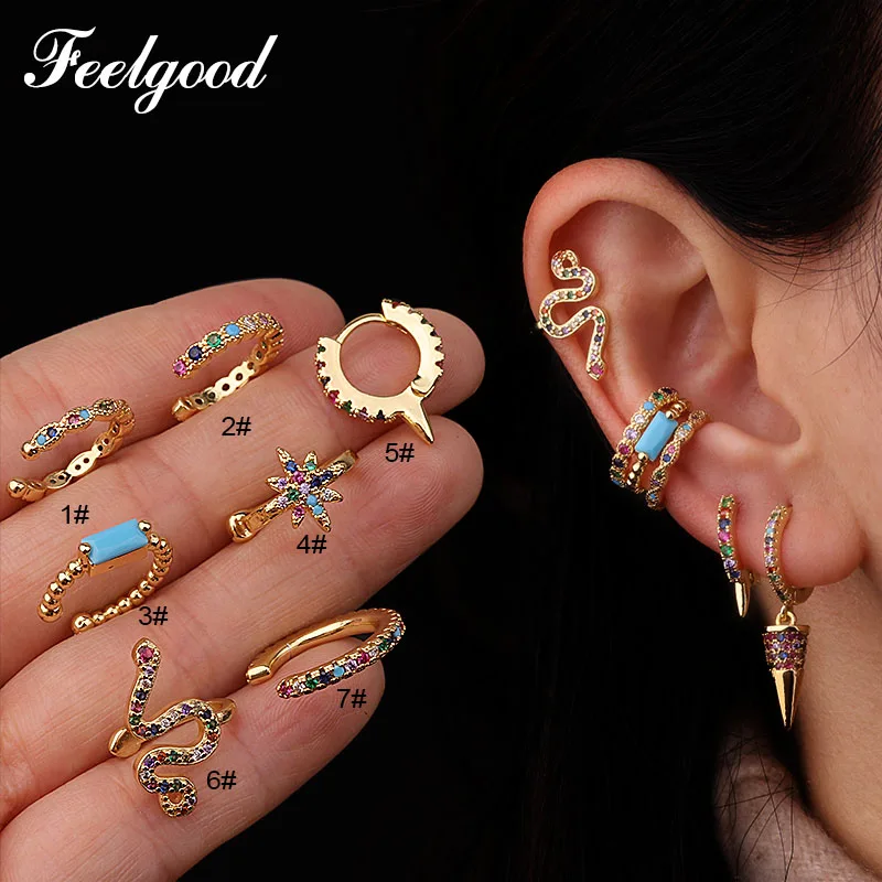 Feelgood 1 шт. новые богемные разноцветные Cz серьги-манжеты для ушей без пирсинга