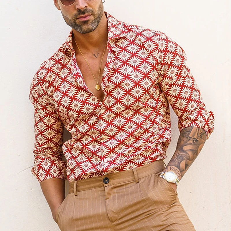 

Autumn Fashion Turn-down Collar Buttoned Shirts For Men 2021 Casual Loose Tops Male Clothing Vintage Printed Streetwear Shirts