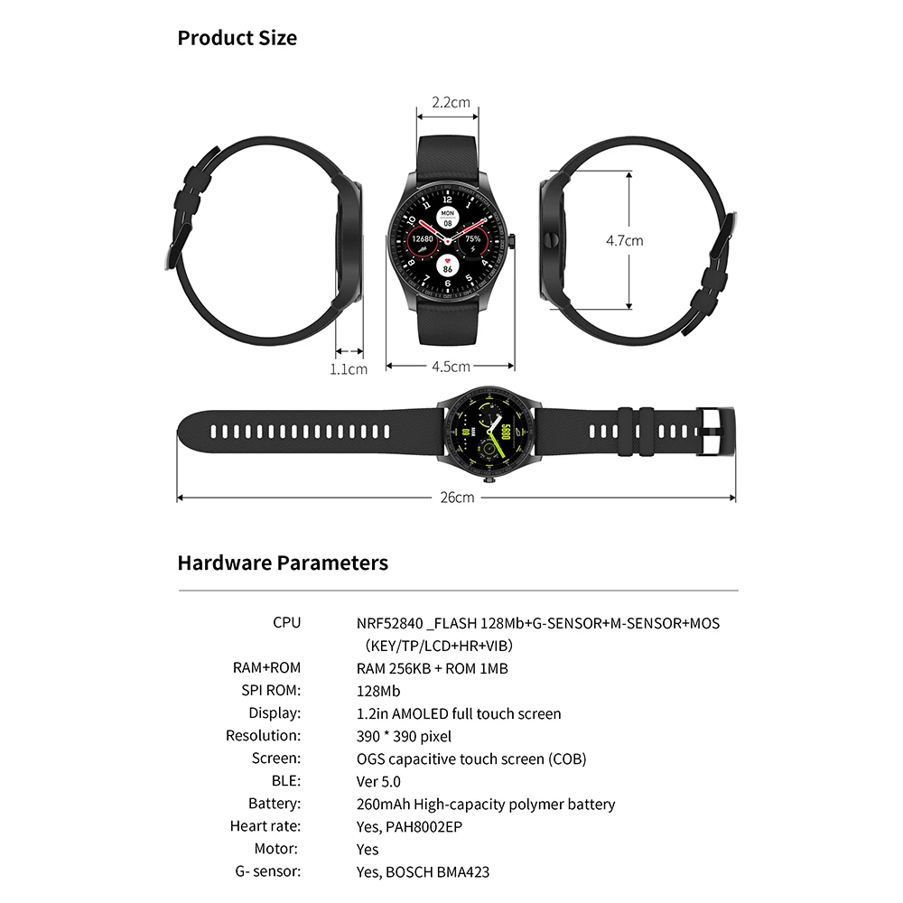 Kingwear KW11 Смарт часы для мужчин 1 2 дюймов AMOLED сенсорный Экран браслет занятий
