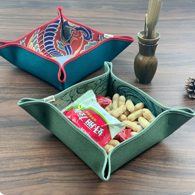 

Vintage Cloth Folding Tray Jewelry Cosmetic Storage Box Desktop Keys Coins Watches Wallet Snack Sundries Container Box