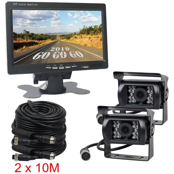2 x 10m DIYKIT " TFT ЖК-дисплей автомобильный монитор 2 x 4pin Ночное видение камера заднего вида CCD Системы для автобус, 12 V-24 V DC - Название цвета: 2 x 10m