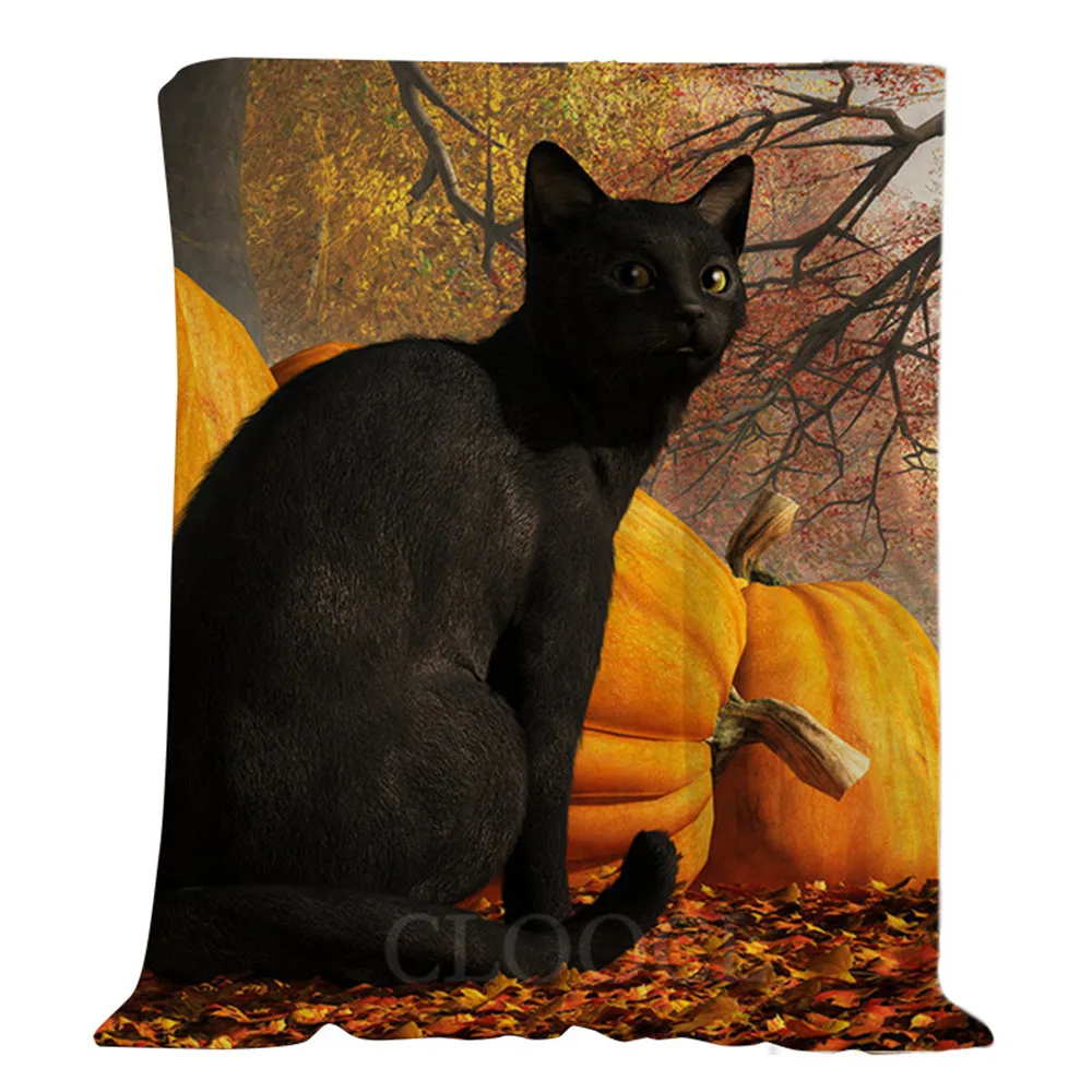 

Фланелевое Одеяло CLOOCL на тему Хэллоуина, s, тыква, кот, лес, принт, плюшевые стеганые одеяла, сохраняющее Тепло Плюшевые стеганые одеяла, пода...