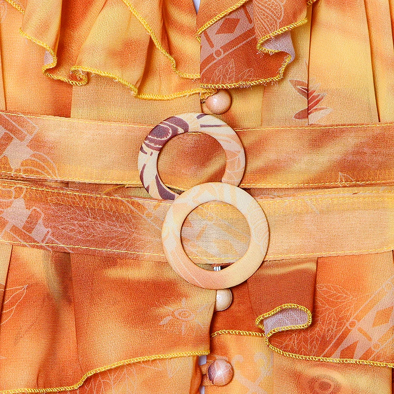 

SISPELL Print Hit Color Women's Dress V Neck Patchwork Ruffle Ruched With Belt For Female Elegant Dresses Tide Fashion 2021