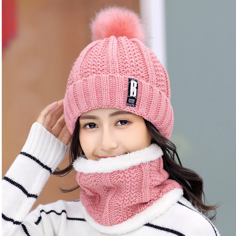 

Brand Winter knitted Beanies Hats Women Thick Warm Beanie Skullies Hat Female knit Letter Bonnet Beanie Caps Outdoor Riding Sets
