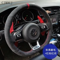 for volkswagen lavida passat sagitar diy hand stitched leather black suede steering wheel cover interior car accessories