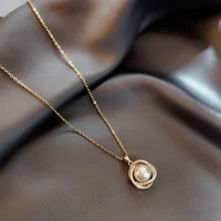 2021 new pearl pendant necklace fashion clavicle chain simple wild titanium steel necklace trend ladies jewelry