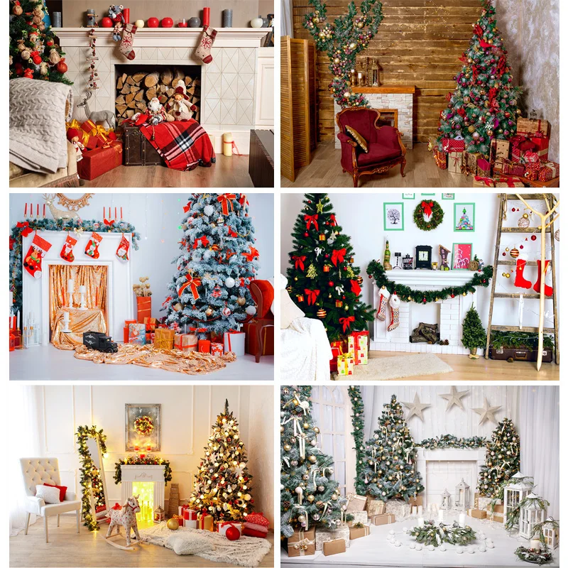 

Christmas Backdrops Fireplace Tree Winter Interior Baby Portrait Photography Background For Photo Studio Photophone 21522DHY-01