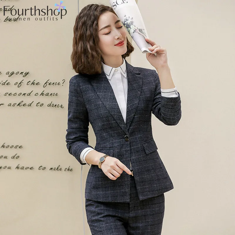 Костюм брючный женский в клетку модный офисный деловой костюм из 2 предметов с