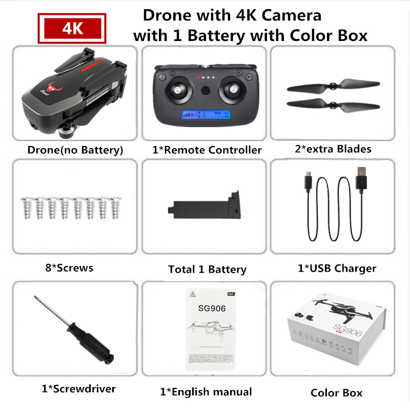 1 Black-4K-Color Box Дрон SG906 4K gps Дроны с камерой HD бесщеточный Квадрокоптер сопротивляющийся сильному ветру селфи Квадрокоптер с камерой VS F11 B5W - Цвет: 1 Black-4K-Color Box