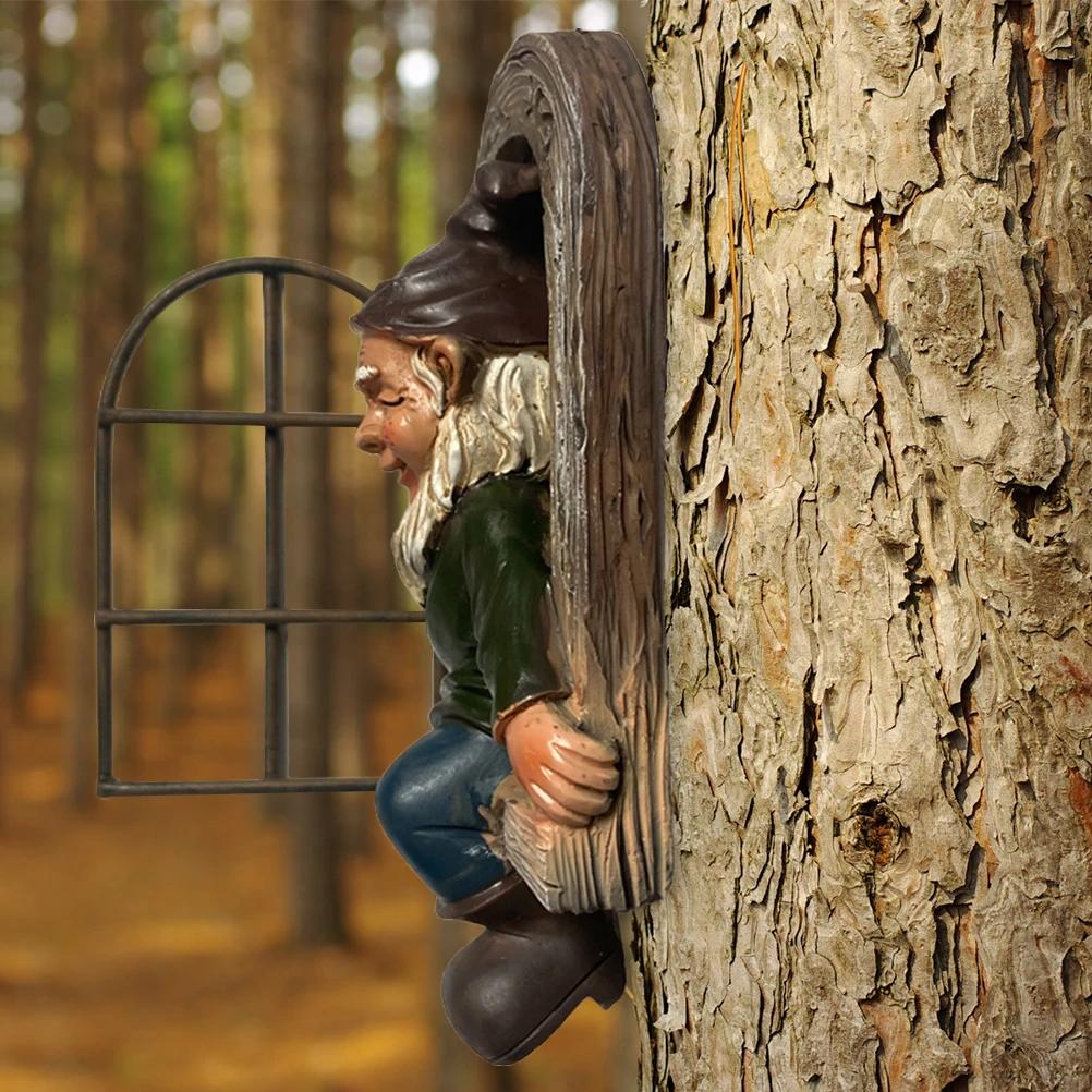

Elf Out The Door Garden Statue Elf Tree Hugger Yard Art Tree Miniature Sculptures for Garden Decoration Gnomes Resin Statues