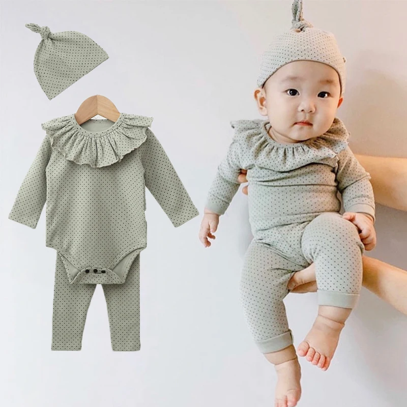 

Baby Girl Fall Clothes Baby Boy Outfit Boys Winter Clothes Dot Infant Romper Outfit Toddler One Piece Jumpsuit Knotted Nightcap