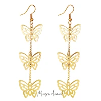 wholesale new design ethnic butterfly hallow out delicated elegance women dangle earrings gold plating alloy jewelry