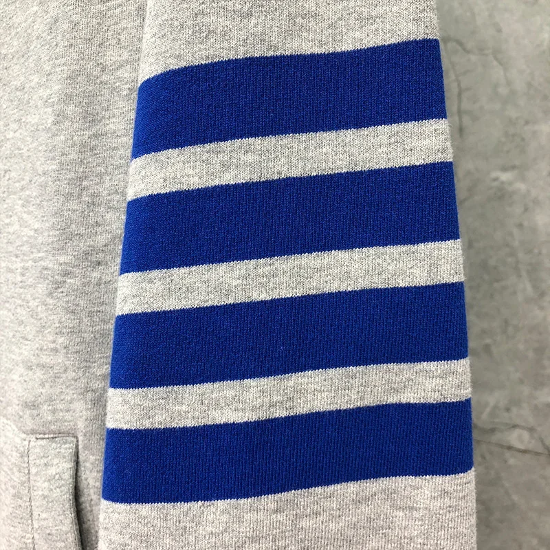 

TB Fashion 2021 THOM Brand Spring Autumn Hooded Clothing Cotton Men Sweatshirts Hoodies Blue Stripes Casual Sportswear Coat