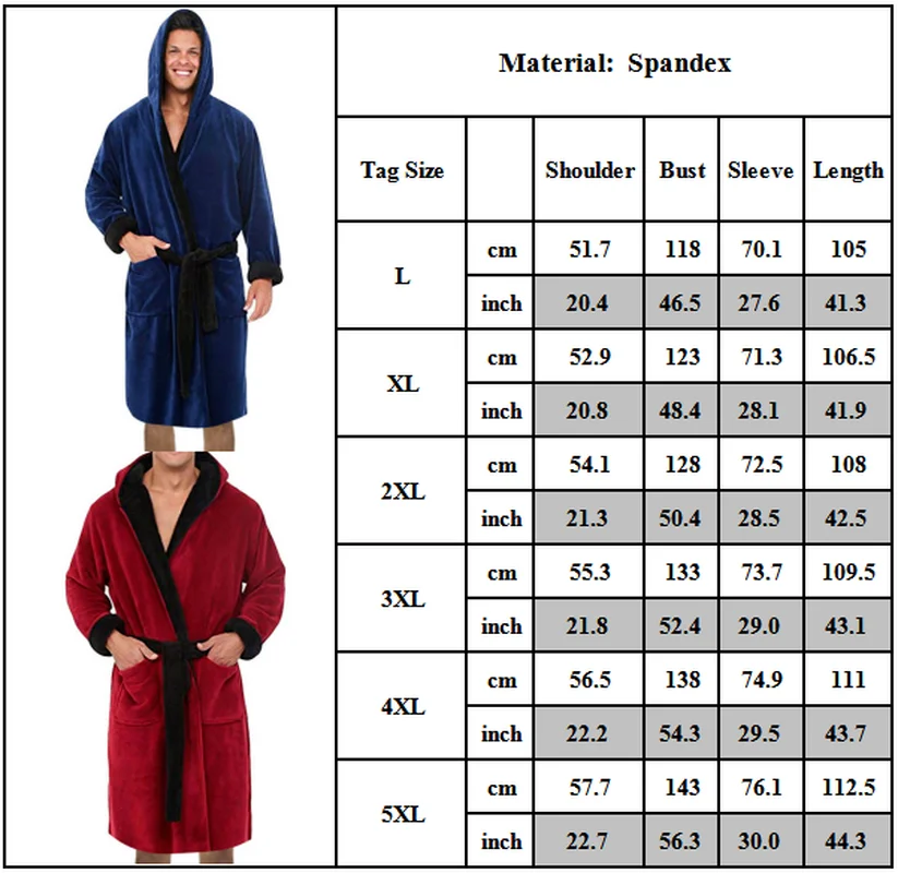 

Universal FashionMen's Long Sleeve Hooded Bathrobe Soft Lounge Wear Housecoat Winter Warm Gown Robe