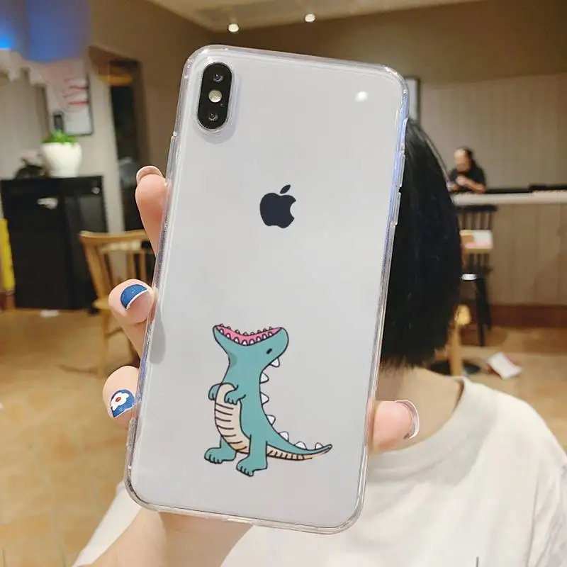 

Little dinosaur Cute cartoon animal Phone Case Transparent for iPhone 6 7 8 11 12 s mini pro X XS XR MAX Plus
