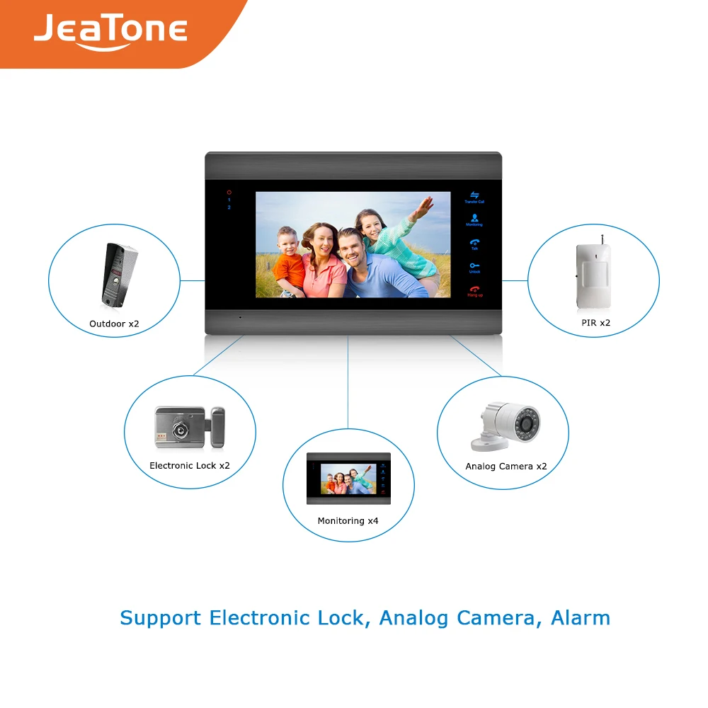

JeaTone 7" 1200TVL 4-Wired Video Intercom for Home Security System with IP65 Waterproof Mini Doorbell Camera Multi-language Menu
