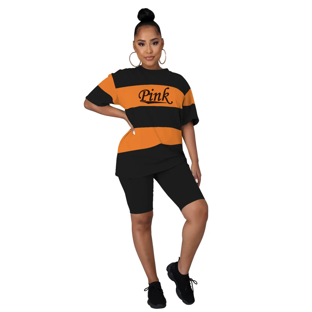 

Women's Fashion Women's Tracksuits Sports Suit Casual Letter Print Female Two Piece Set Sweatpants Clothes Short Shorts Suit