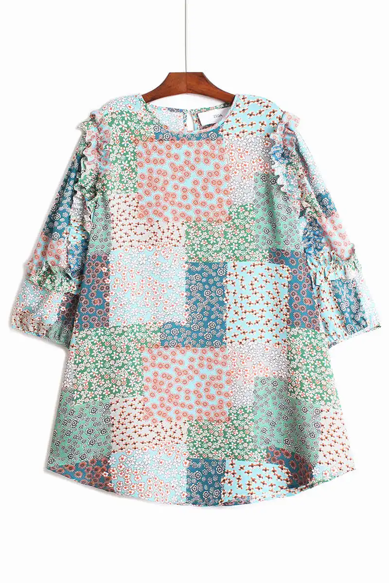 

IEQJ 2021 new summer clothes fashion women tide Floral Chiffon T-shirt round neck pullover top female vestido WS59703