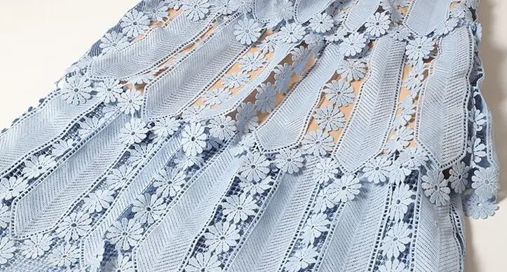 

France Vintage Women Lace Hollow Out Patchwork Party Cake Long Dress 2021 Spring Designer SP Ladies Short Sleeve Runway